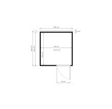 Planritning med mått: 226 cm bred, 240 cm hög, yta 4,7 kvadratmeter