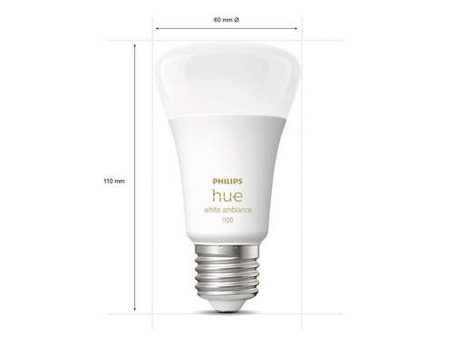 Philips Hue lampa med måtten 110 mm höjd och 60 mm diameter