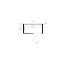 Planritning med mått: 234 cm bredd, 121 cm höjd, 2,55 m² yta