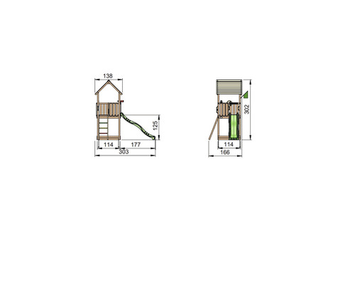 Måttritning av ett lektorn med rutschkana och stege