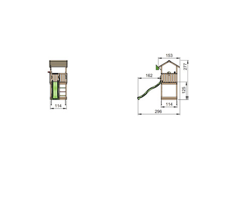 Måttritning av ett lektorn med rutschkana och stege