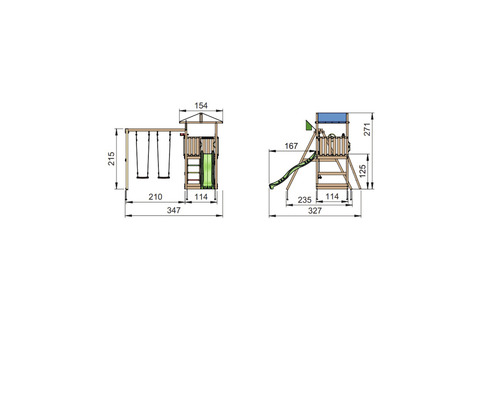 Mått på en lektorn med gunga och rutschkana