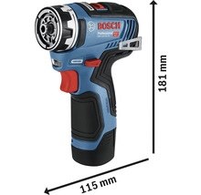 Bosch Professional sladdlös borrmaskin med måtten 181 mm höjd och 115 mm längd