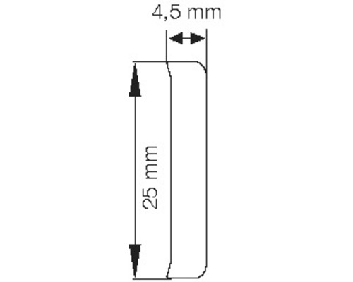 Teknisk ritning med mått: 25 mm längd, 4,5 mm bredd