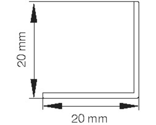 Teknisk ritning av en vinkelprofil med måtten 20 gånger 20 millimeter