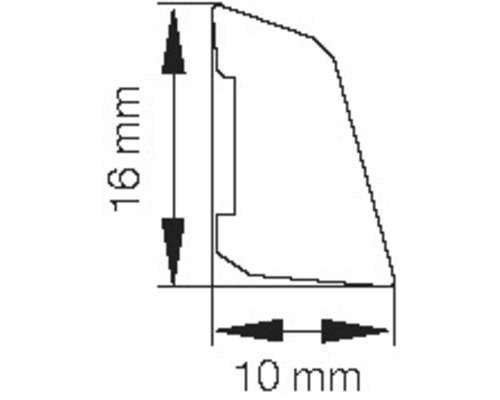 Teknisk ritning av en profil med måtten 16 mm och 10 mm.