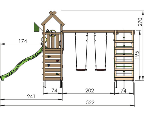 Mått på ett lektorn med gunga och rutschkana