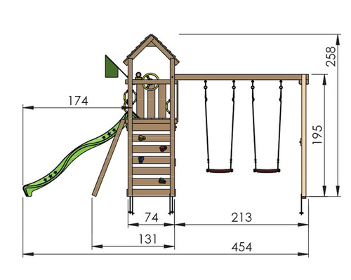 Måttsatt ritning av lektorn med rutschkana och gunga