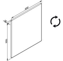 Teknisk ritning av en platta med måtten 600 x 650 x 20 mm