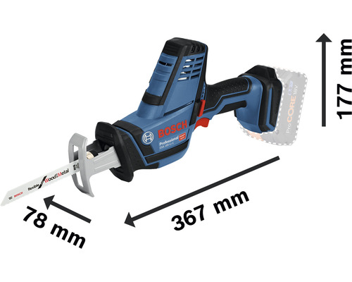 Bosch tigersåg med måtten 367 mm längd, 78 mm bredd och 177 mm höjd