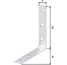 Vinkelbeslag med hål och mått a, b, c för fastsättning