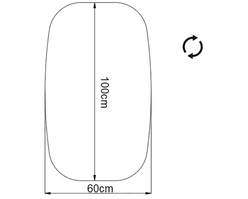 Skiss av en duschkabin med måtten 100 gånger 60 centimeter.
