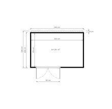 Ritning med mått: 345 cm bred, 236 cm hög, yta 7,79 m²
