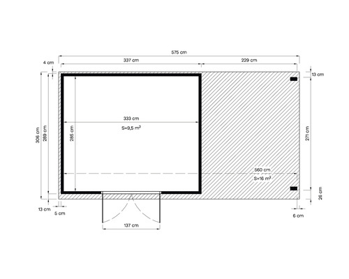 Planritning med mått på en byggnad