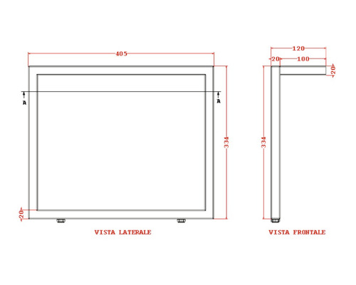 Teknisk ritning av en spegel med mått.