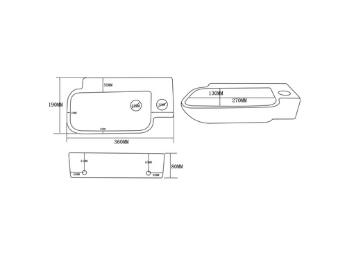 Teknisk ritning av en tvättställsskål med måttangivelser