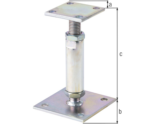 Justerbar stödfot med gänga och fyrkantig platta