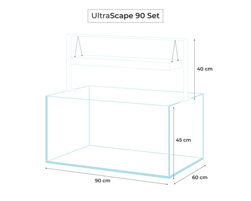 UltraScape 90 Set akvarium med måtten 90 cm x 60 cm x 45 cm och en höjd på 40 cm