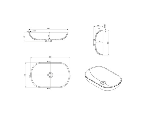 Ritning av en tvättställsskål med mått