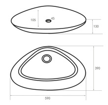 Ritning av en tvättställsskål med mått