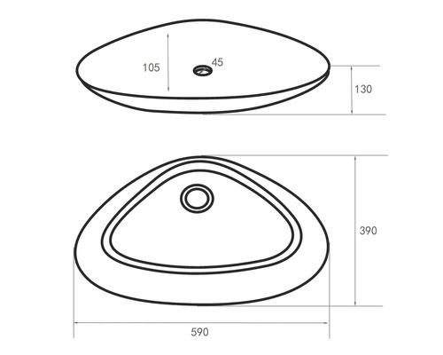 Ritning av en tvättställsskål med mått