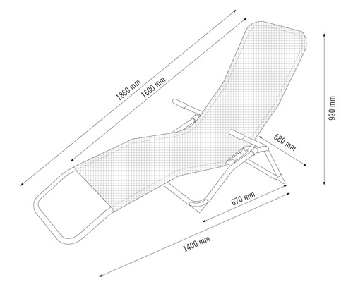 Ritning av en solstol med dimensioner