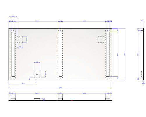 Teknisk ritning av en spegel med mått