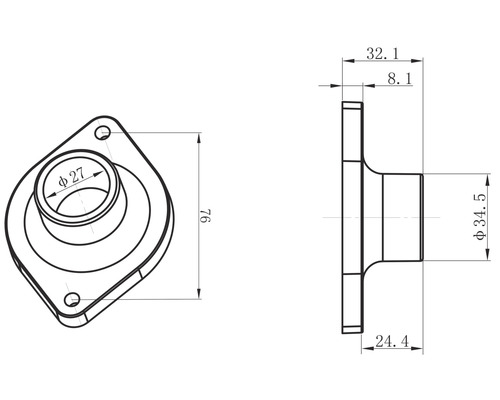 Teknisk ritning av en fläns med måttangivelser