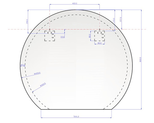 Teknisk ritning av en kupolprodukt med dimensioner.
