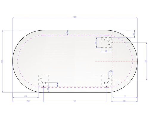 Teknisk ritning av en bordsskiva med mått