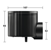 Teknisk ritning av en sanitetsvattenlås med mått