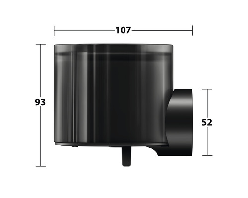 Teknisk ritning av en sanitetsvattenlås med mått