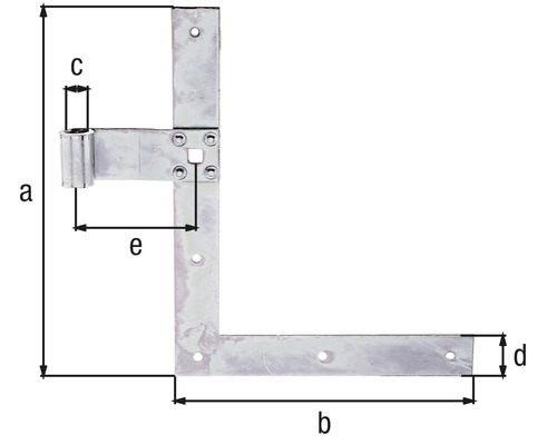 Hörnfäste med måtten a, b, c, d och e