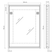 Teknisk ritning av en spegel med dimensioner
