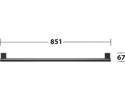 Teknisk ritning av en handdukshängare med måtten 851 millimeter bred och 67 millimeter hög