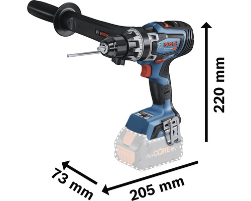 Sladdlös skruvdragare med extrahandtag och måttangivelser
