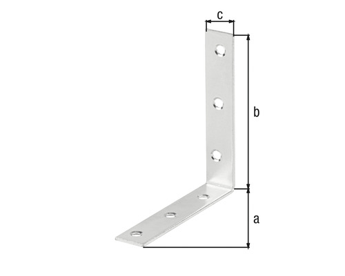 Vinkelbeslag med hål och måttangivelser