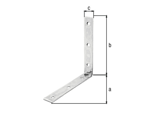 Vinkelbeslag med hål och storleksangivelser