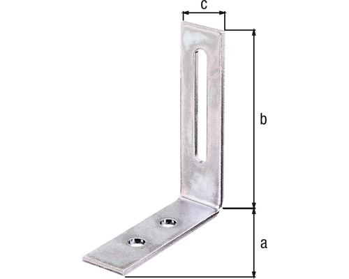 Vinkelbeslag av metall med spår och hål för montering