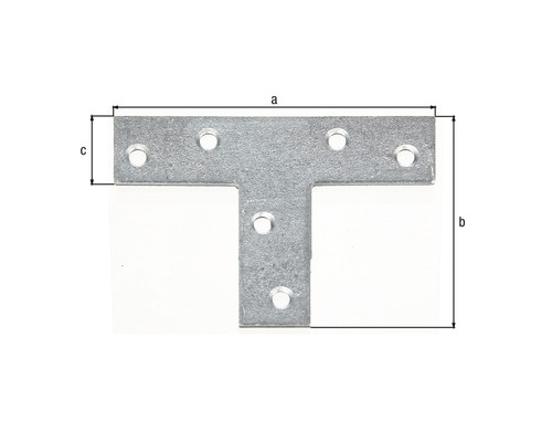 T-formad kontakt med hål och måttangivelser för fastsättning av träelement