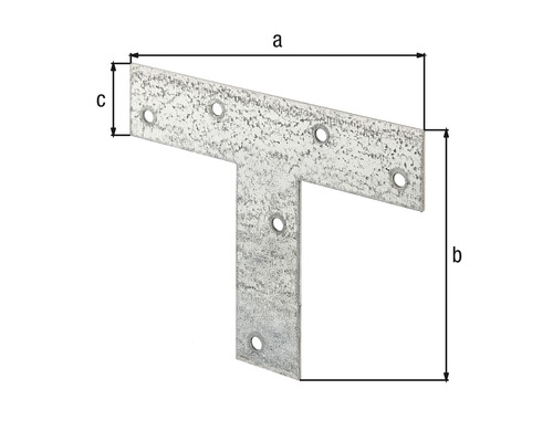 T-format järnförbindare med måttangivelser för träkonstruktion