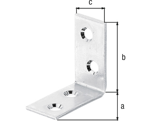 Vinkelbeslag med hål och måttangivelser