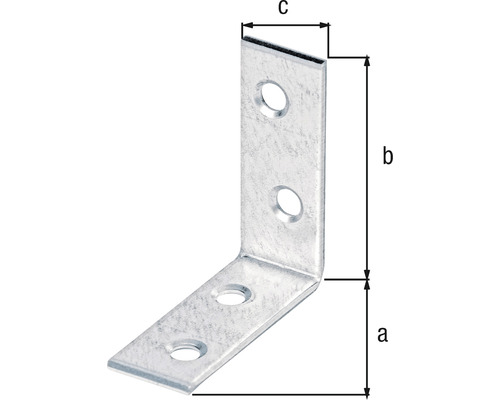 Vinkelbeslag med hål och måttangivelser