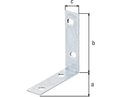 Vinkelbeslag med hål och måttangivelser