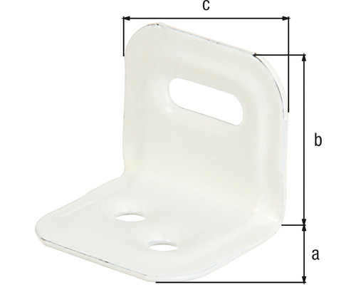 Vinkelbeslag med måtten a, b och c för fastsättning