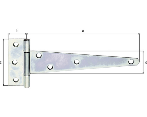 T-gångjärn med måttangivelser