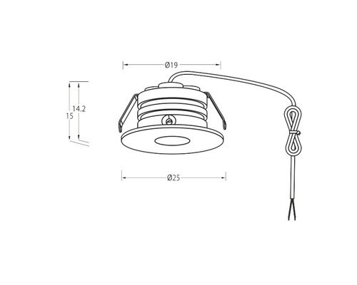Teknisk ritning av en infälld lampa med mått