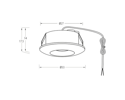 Ritning av en infälld lampa med måttangivelser