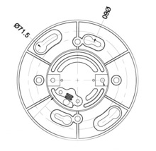 Teknisk ritning av en apparatanslutningsdosa med diametrarna 71,5 mm och 90 mm.