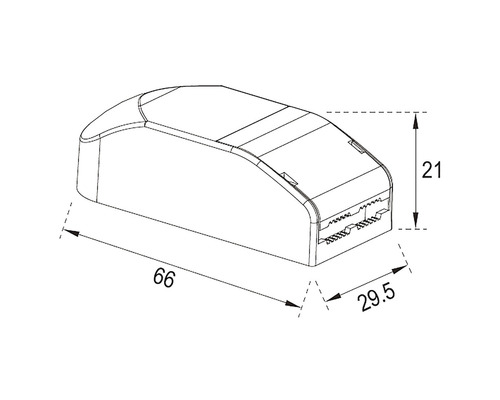 Teknisk ritning av ett elektronikhölje med mått